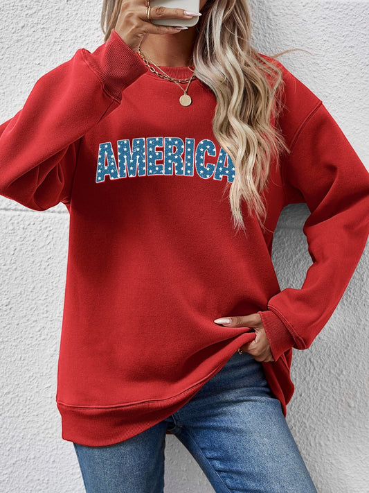 AMERICA Round Neck Dropped Shoulder Sweatshirt - Trendy AF