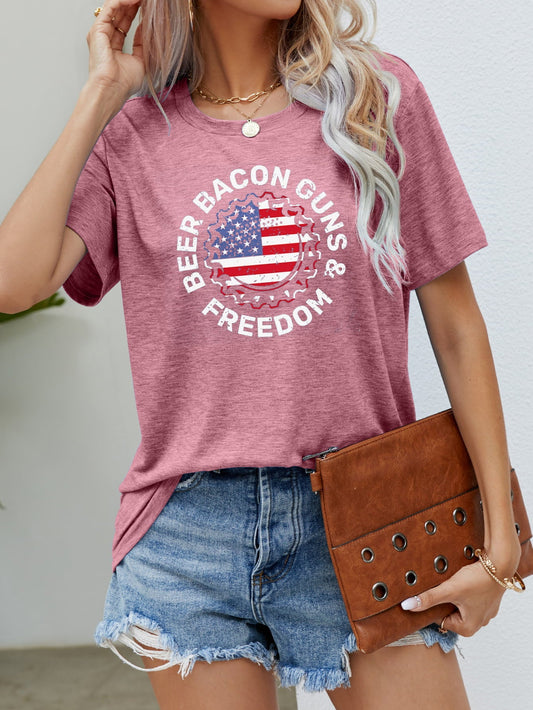 BEER BACON GUNS & FREEDOM US Flag Graphic Tee - Trendy AF