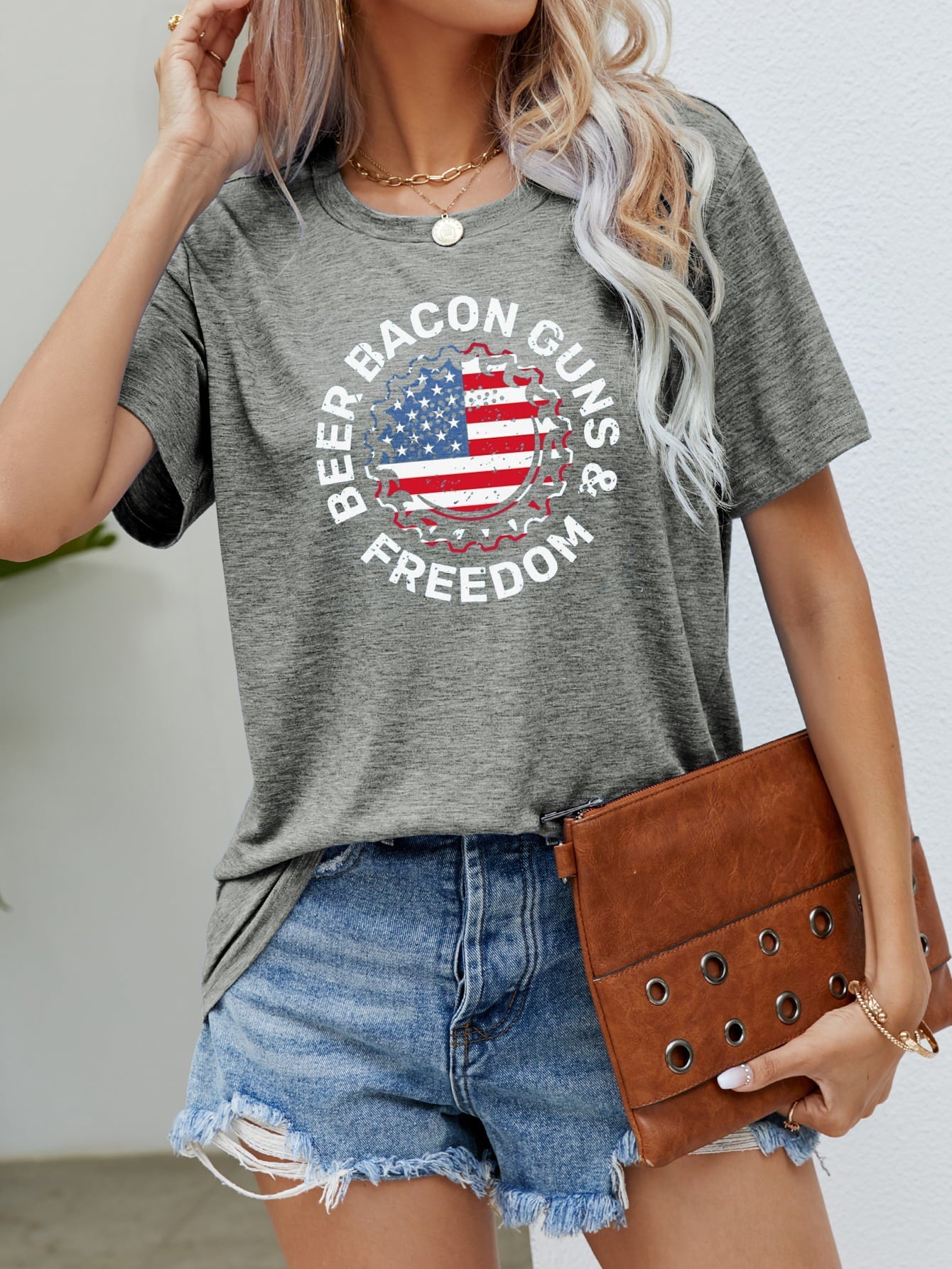 BEER BACON GUNS & FREEDOM US Flag Graphic Tee - Trendy AF