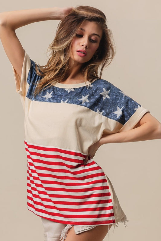 BiBi American Flag Theme Short Sleeve T-Shirt - Trendy AF