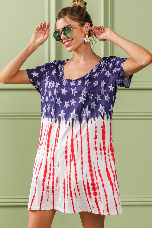 BiBi American Flag Theme Tee Dress - Trendy AF