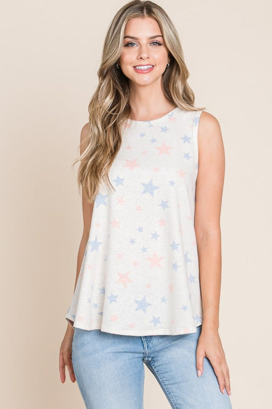 BOMBOM Star Print Round Neck Tank - Trendy AF