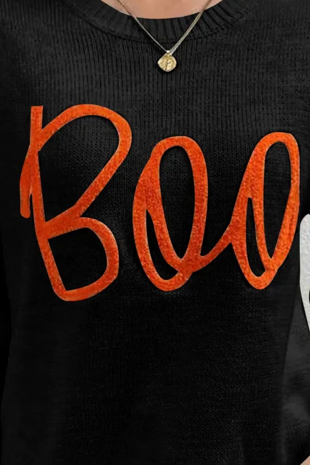 BOO Round Neck Long Sleeve Sweater - Trendy AF