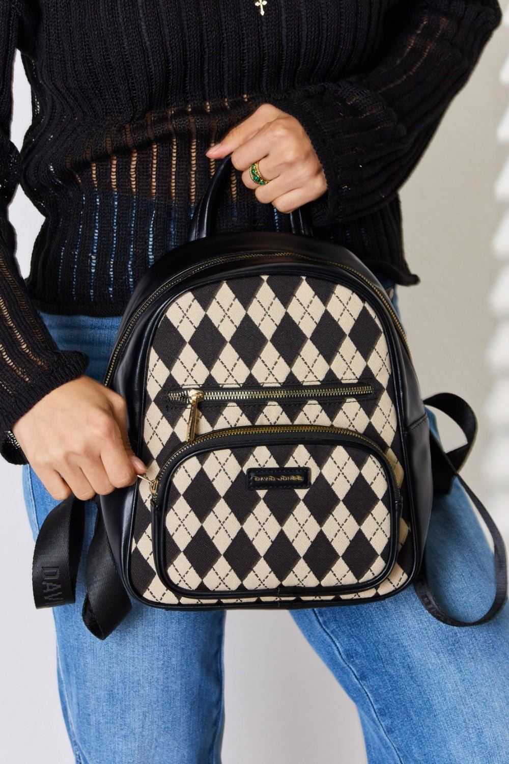 David Jones Argyle Pattern PU Leather Backpack - Trendy AF