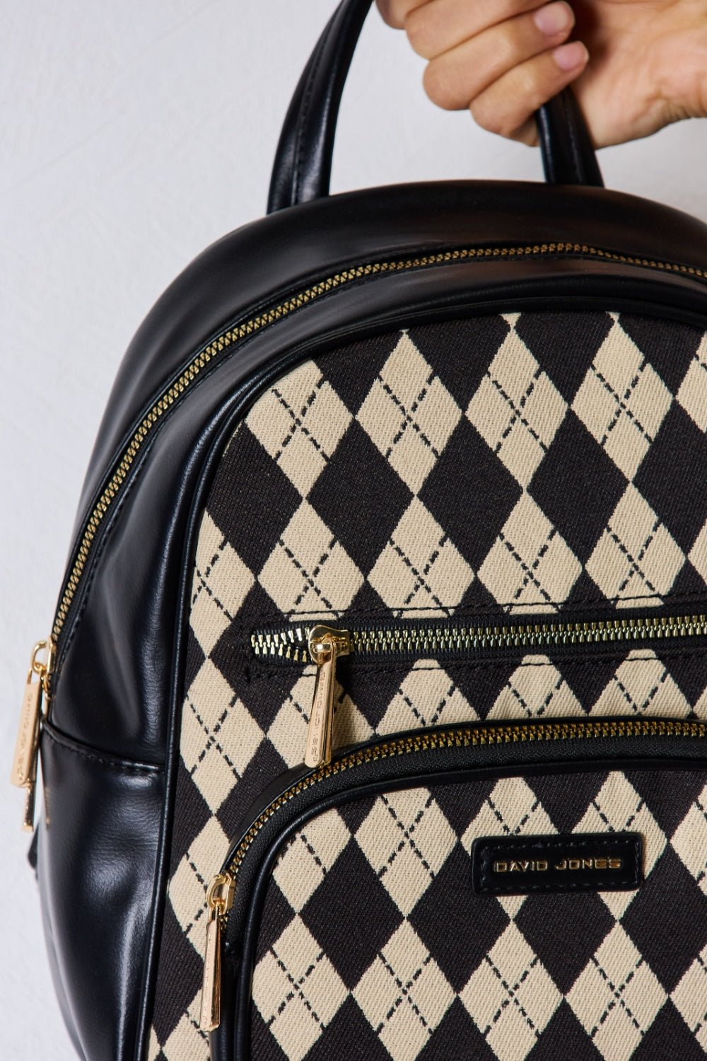 David Jones Argyle Pattern PU Leather Backpack - Trendy AF