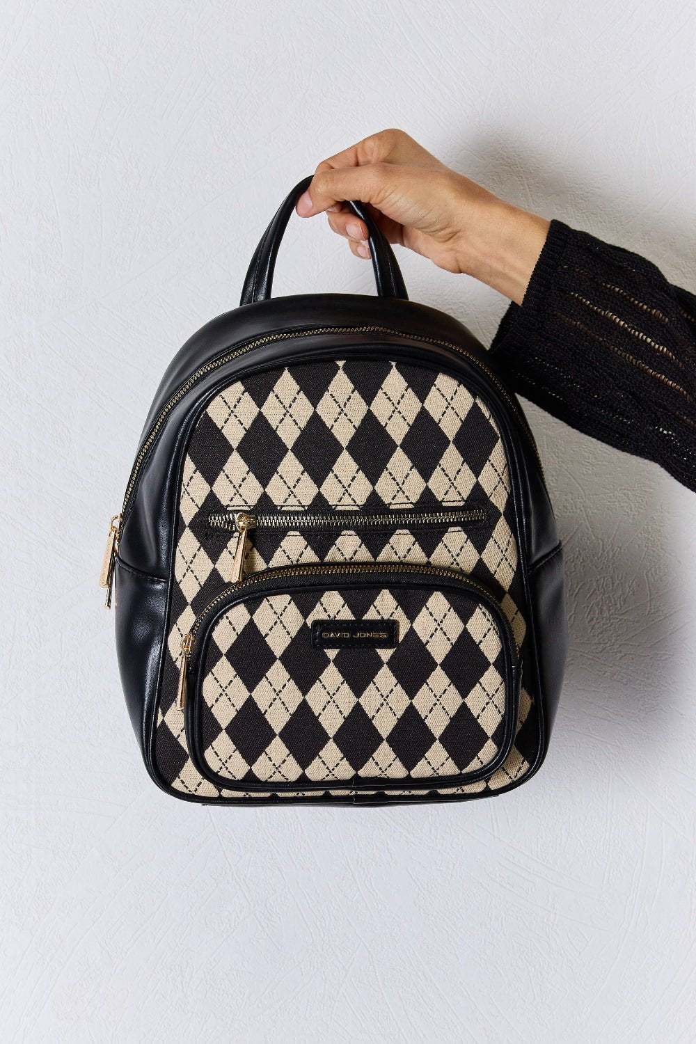 David Jones Argyle Pattern PU Leather Backpack - Trendy AF