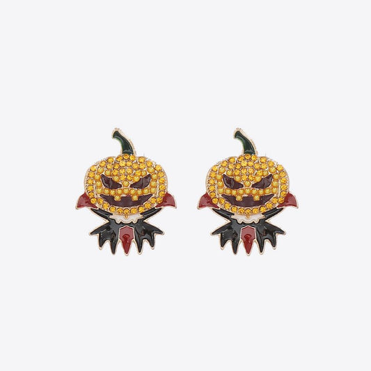 Demon Pumpkin Rhinestone Alloy Earrings - Trendy AF