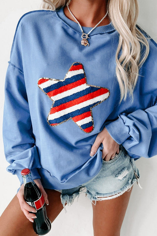 Exposed Seam Star Long Sleeve Sweatshirt - Trendy AF