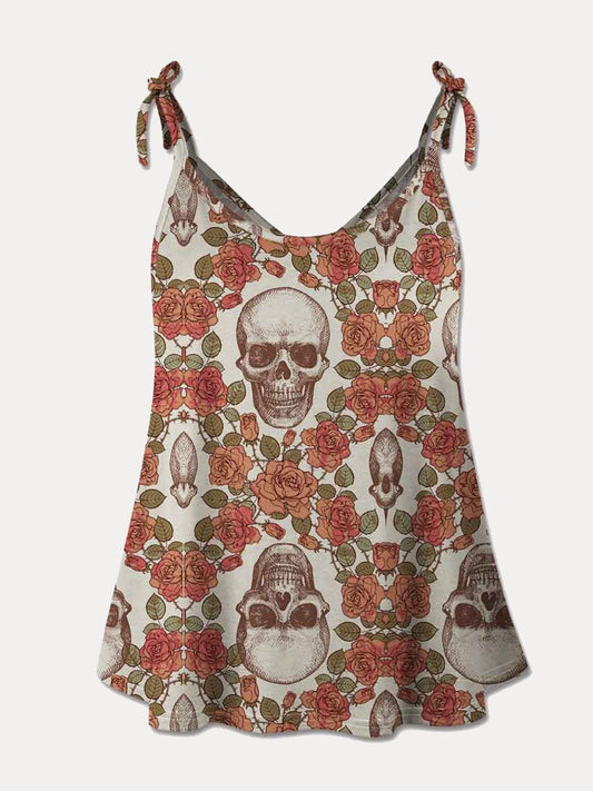 FAM - FAM Skull Scoop Neck Tie Shoulder Cami - Trendy AF