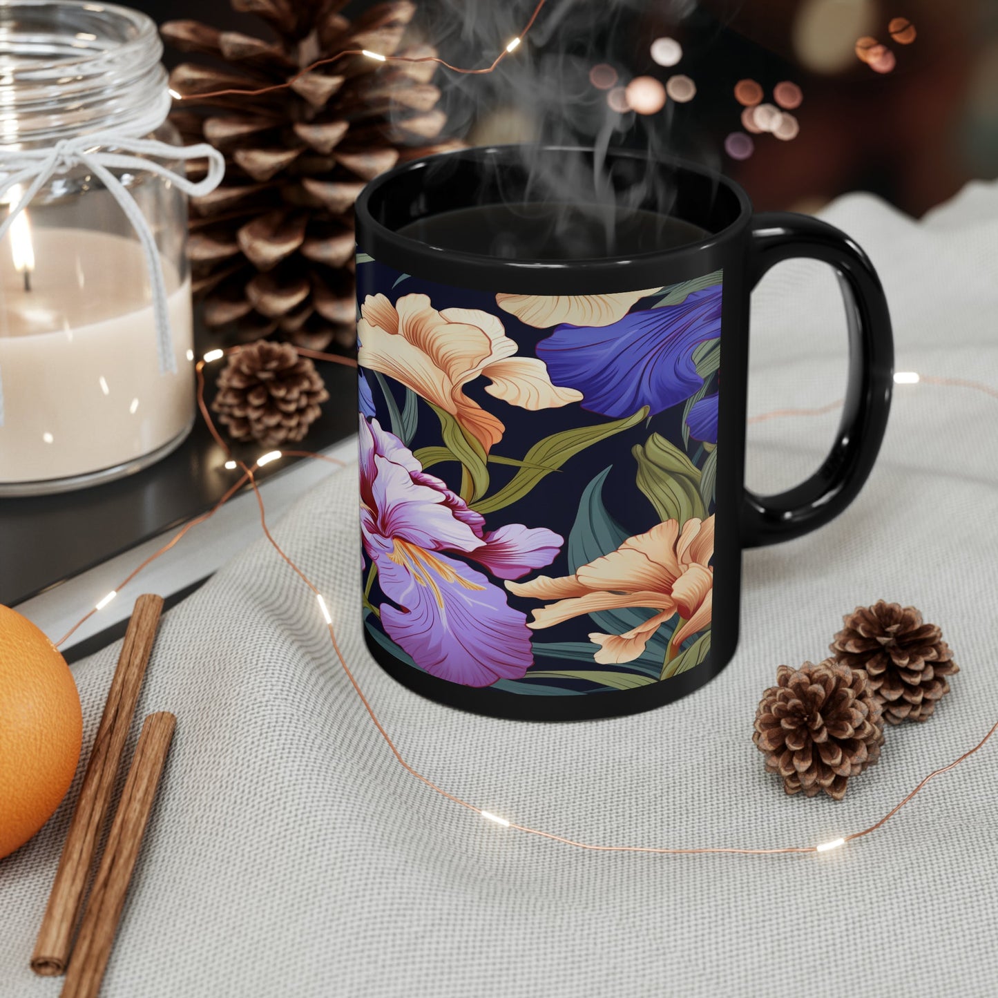 Floral Black Mug (11oz) - Trendy AF