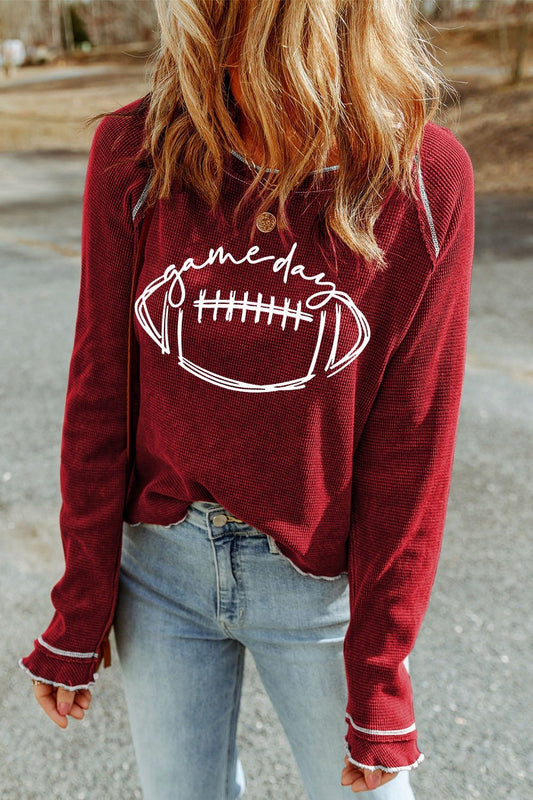 Football Round Neck Long Sleeve Sweatshirt - Trendy AF