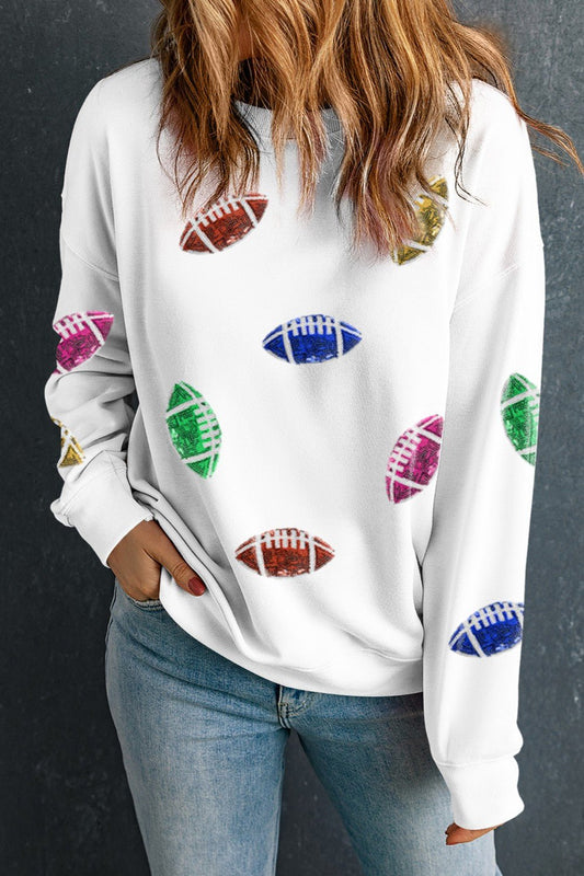 Football Round Neck Long Sleeve Sweatshirt - Trendy AF