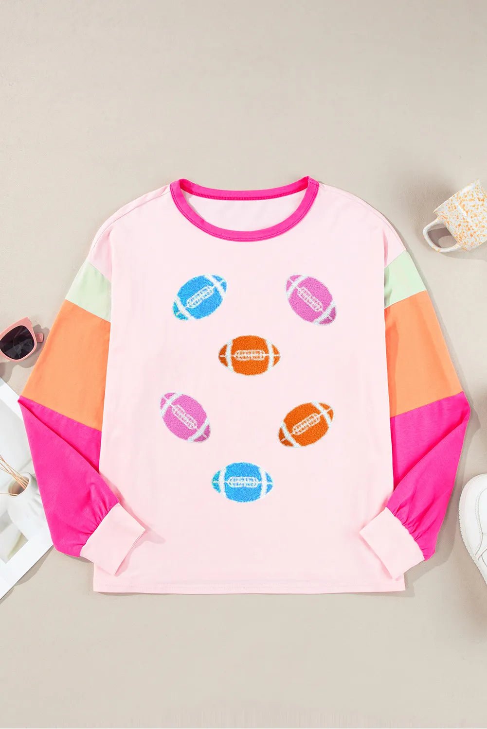 Football Round Neck Long Sleeve Top - Trendy AF