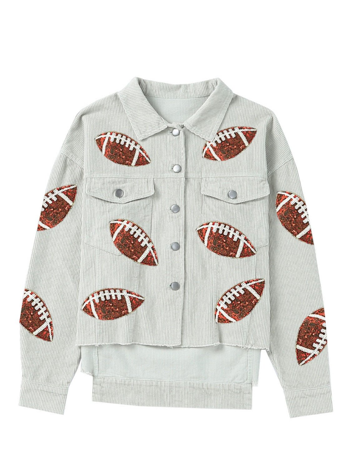 Football Sequin Button Up Dropped Shoulder Jacket - Trendy AF