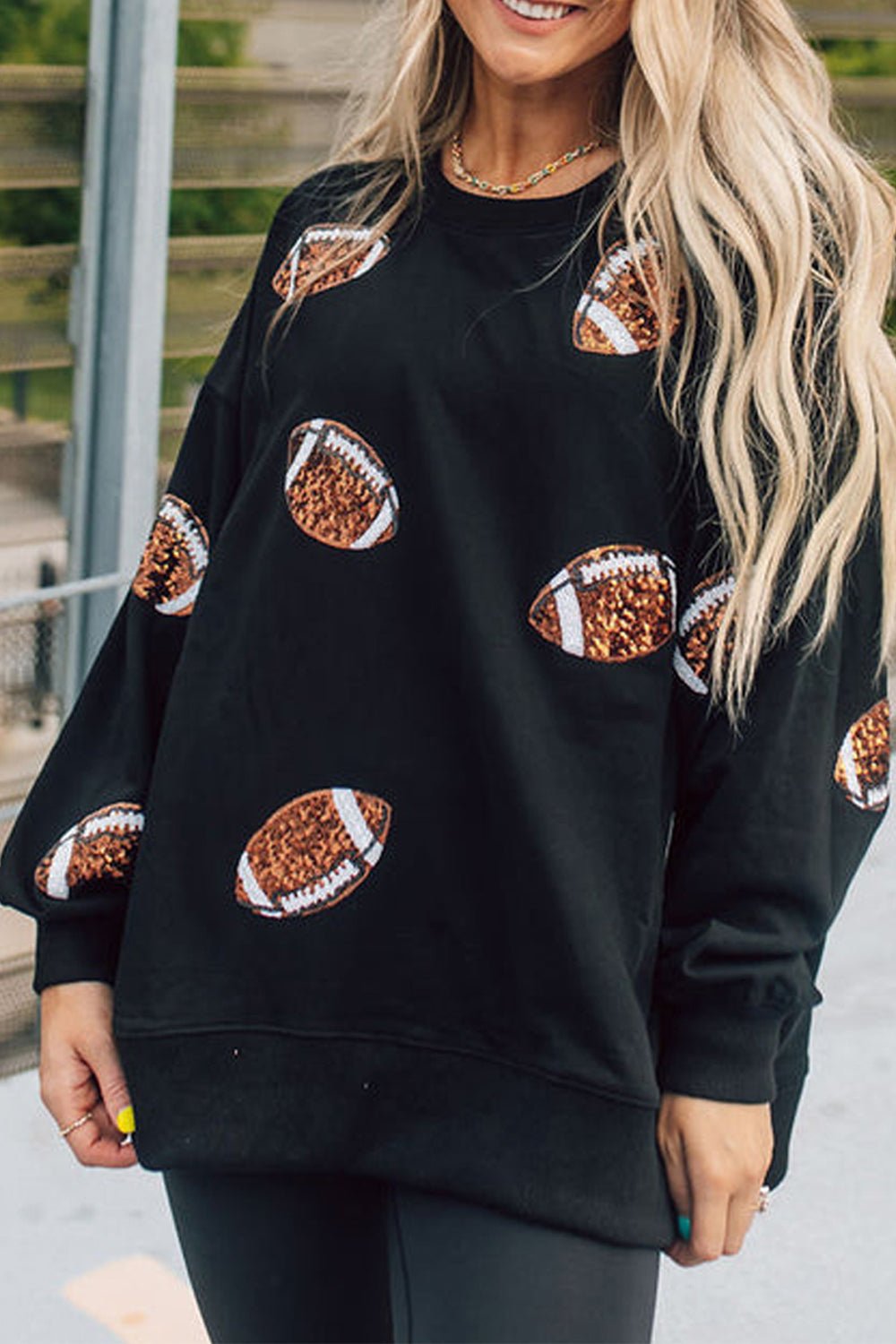 Football Sequin Patch Long Sleeve Sweatshirt - Trendy AF