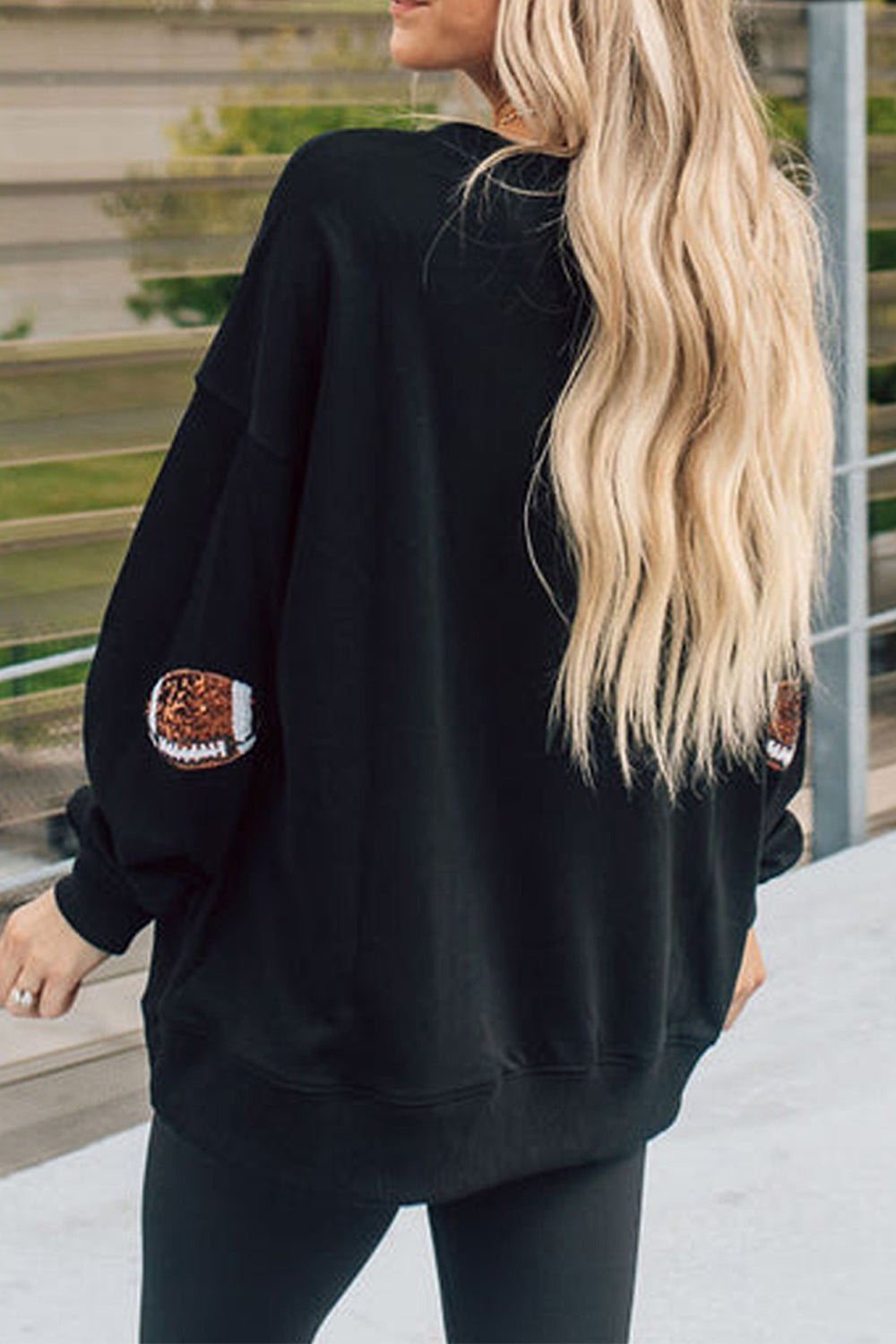 Football Sequin Patch Long Sleeve Sweatshirt - Trendy AF