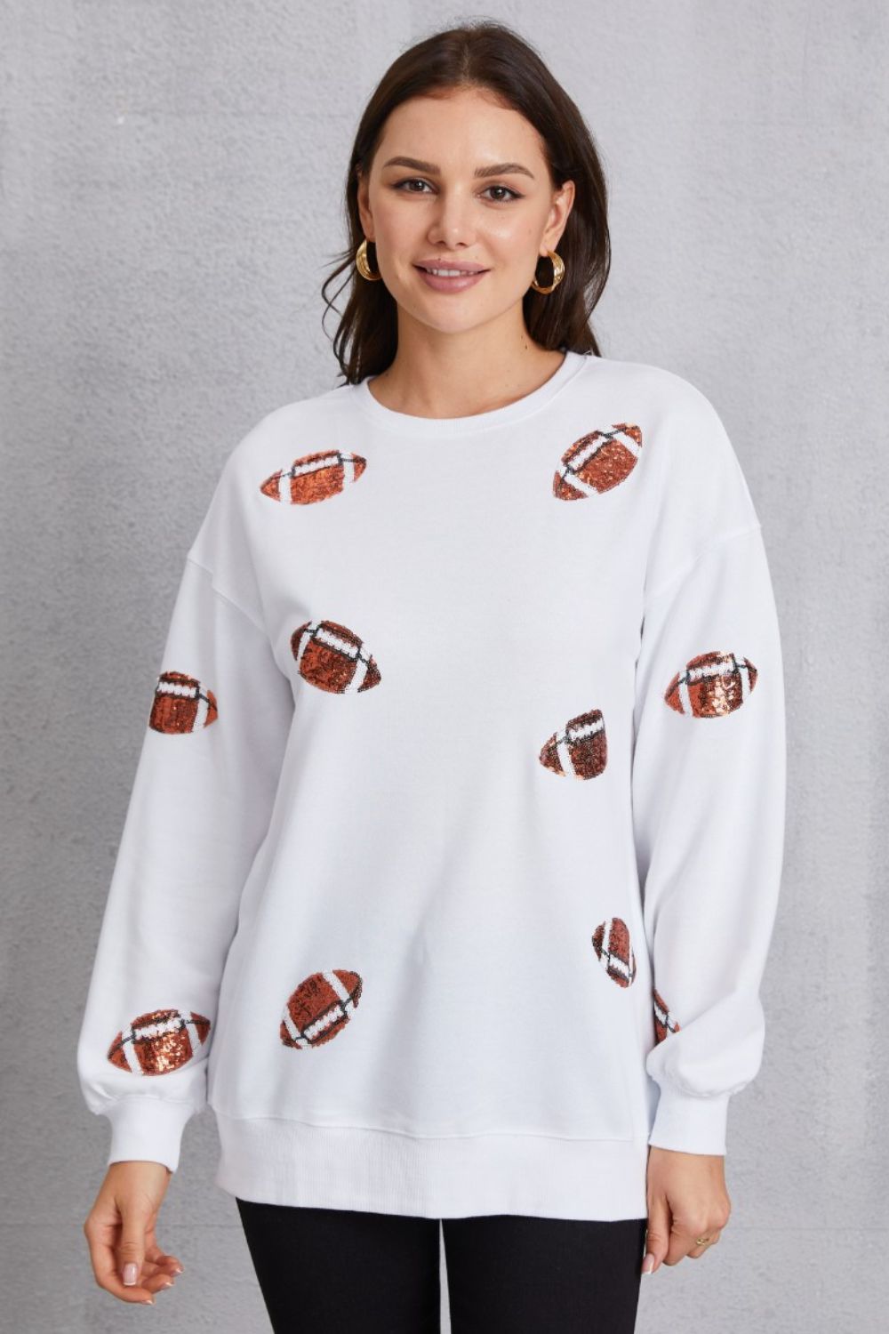 Football Sequin Patch Long Sleeve Sweatshirt - Trendy AF