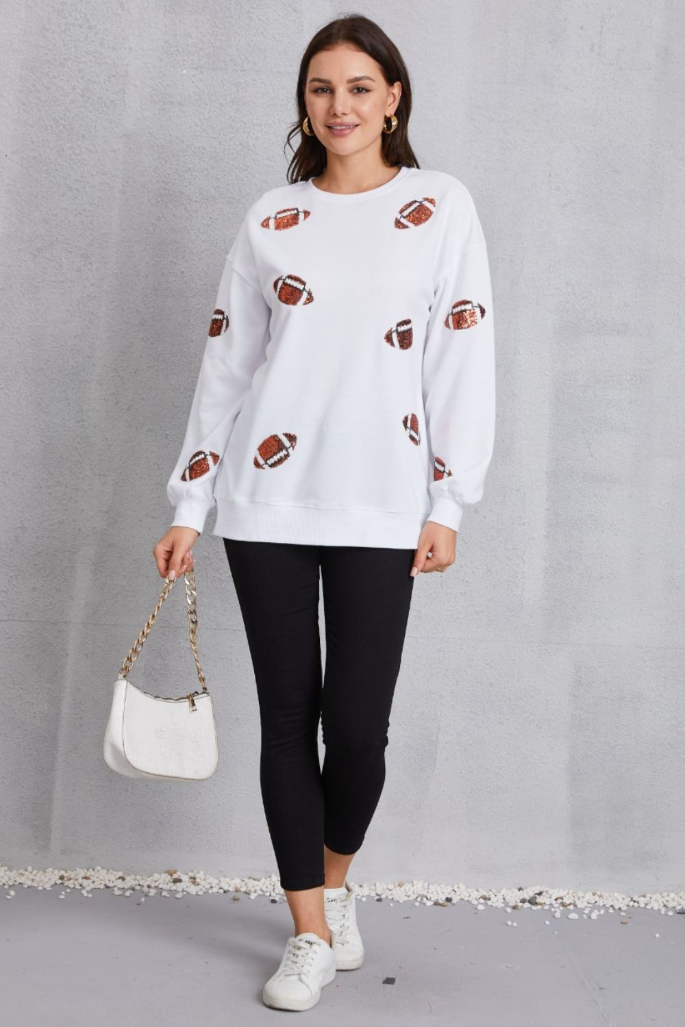 Football Sequin Patch Long Sleeve Sweatshirt - Trendy AF