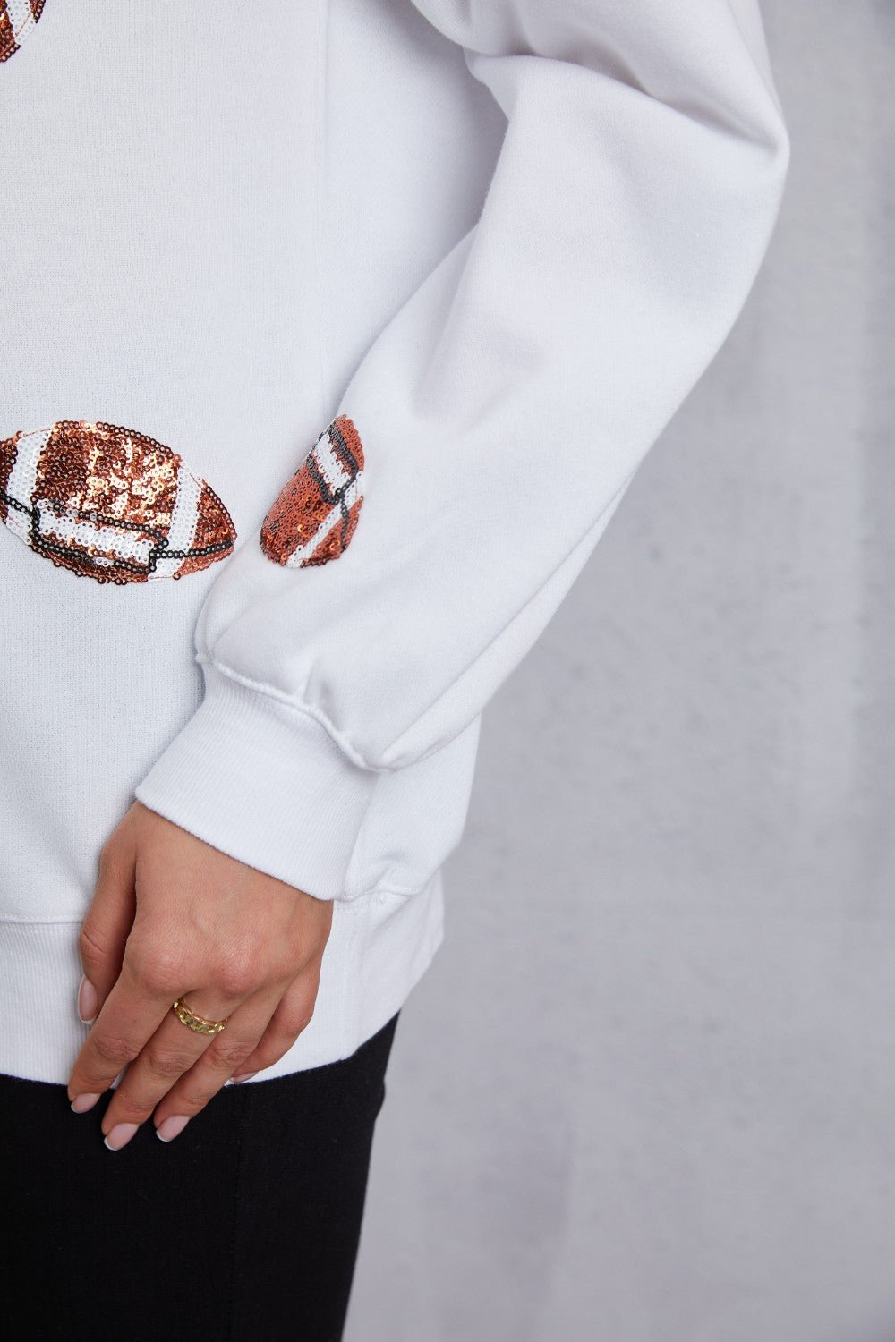 Football Sequin Patch Long Sleeve Sweatshirt - Trendy AF