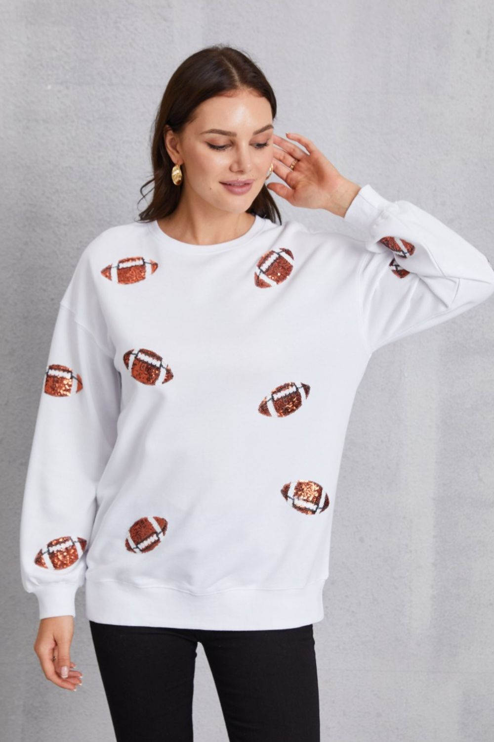 Football Sequin Patch Long Sleeve Sweatshirt - Trendy AF