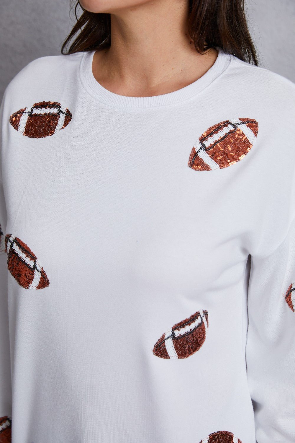 Football Sequin Patch Long Sleeve Sweatshirt - Trendy AF