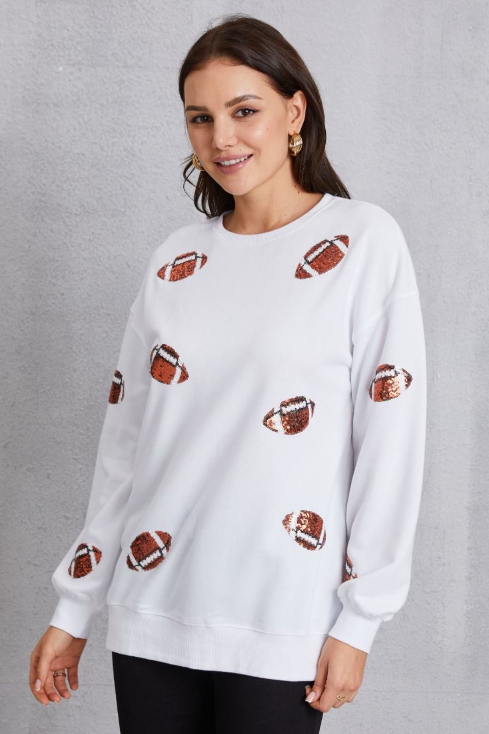 Football Sequin Patch Long Sleeve Sweatshirt - Trendy AF