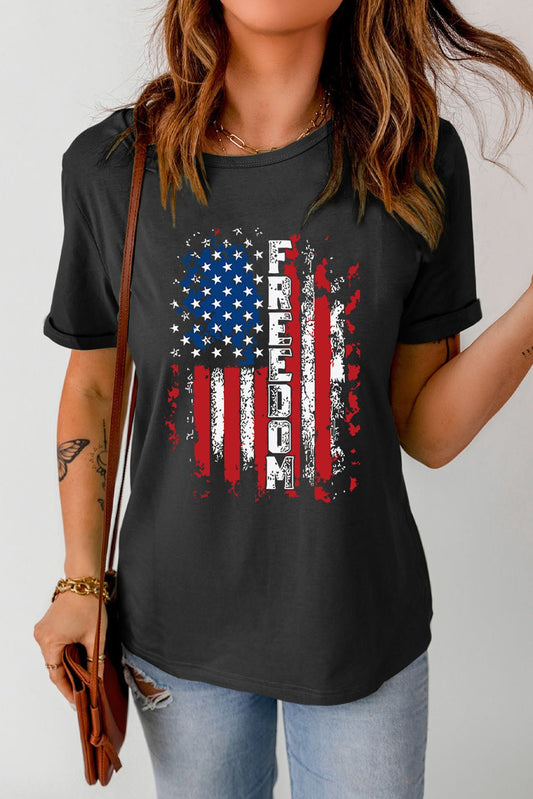 FREEDOM US Flag Graphic Round Neck Tee - Trendy AF