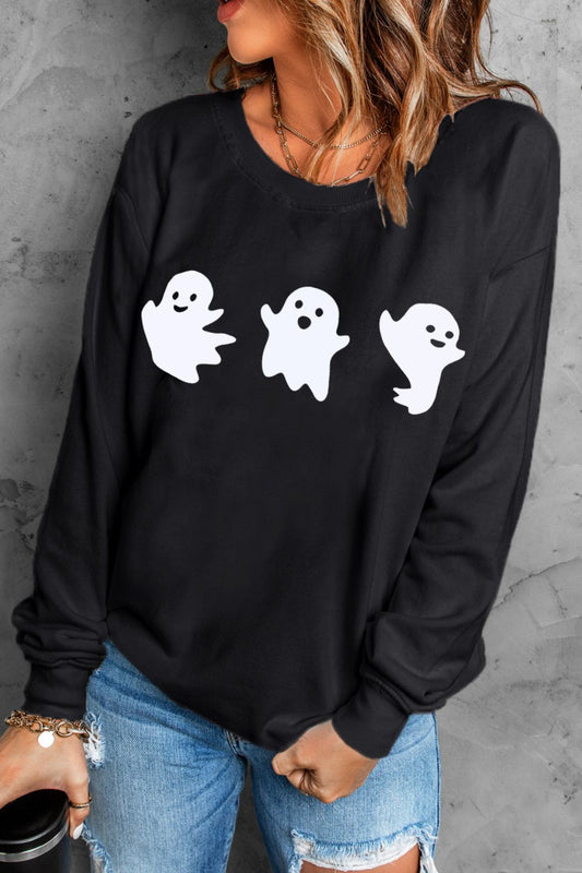 Ghost Round Neck Long Sleeve Sweatshirt - Trendy AF