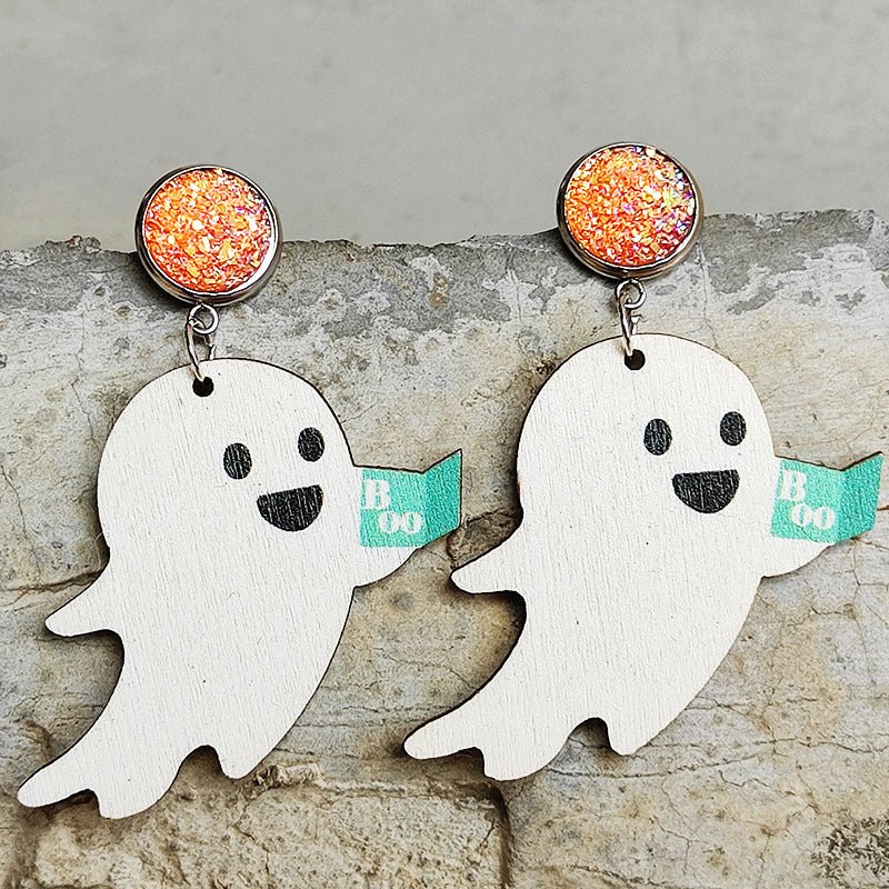 Ghost Shape Wooden Dangle Earrings - Trendy AF