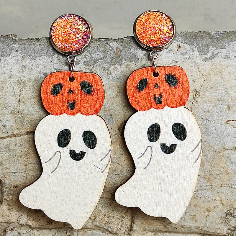 Ghost Shape Wooden Dangle Earrings - Trendy AF