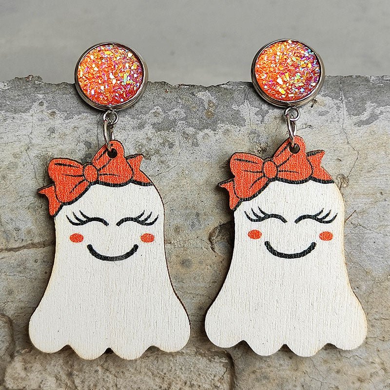 Ghost Shape Wooden Dangle Earrings - Trendy AF