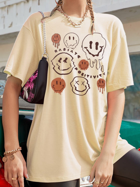 Graphic Round Neck Half Sleeve T-Shirt - Trendy AF