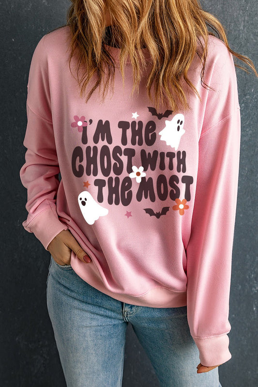 Graphic Round Neck Long Sleeve Sweatshirt - Trendy AF