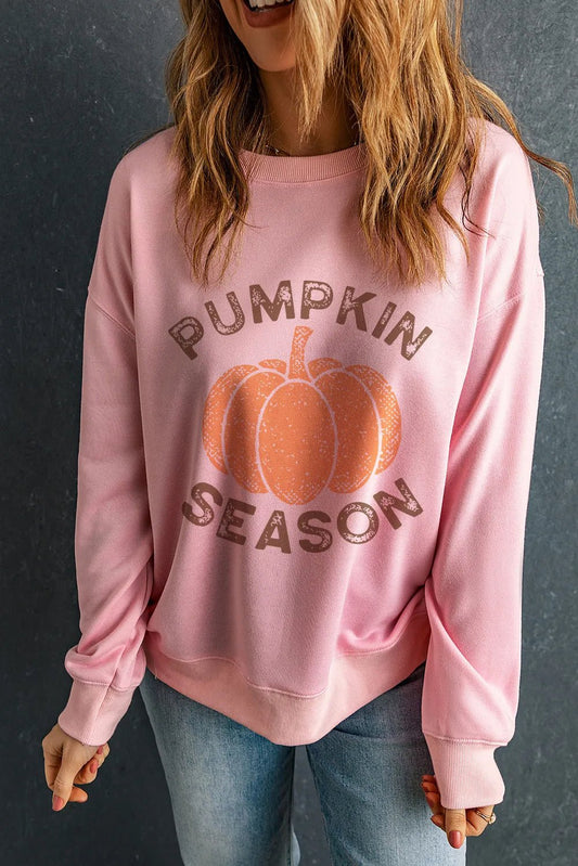 Graphic Round Neck Long Sleeve Sweatshirt - Trendy AF