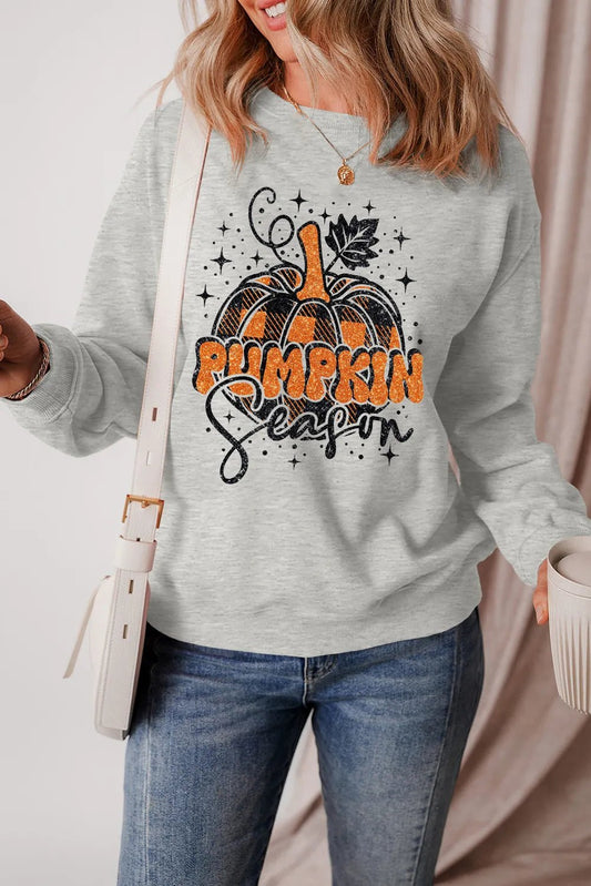 Graphic Round Neck Long Sleeve Sweatshirt - Trendy AF