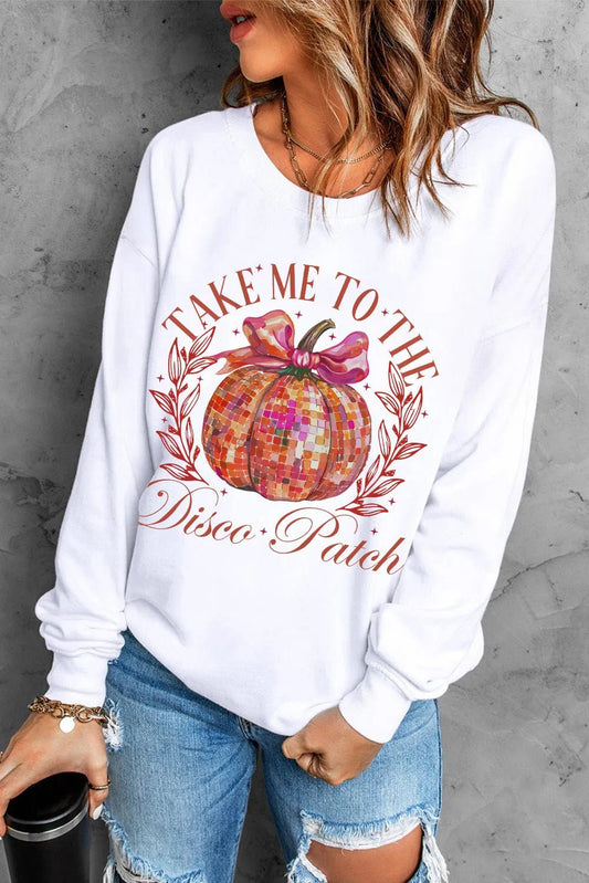 Graphic Round Neck Long Sleeve Sweatshirt - Trendy AF