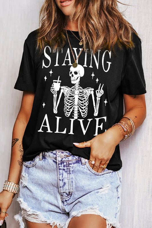 Graphic Round Neck Short Sleeve T-Shirt - Trendy AF