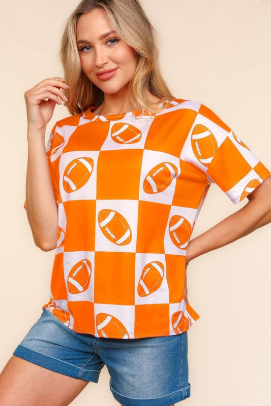 Haptics Football Checkered Print Short Sleeve T-Shirt - Trendy AF