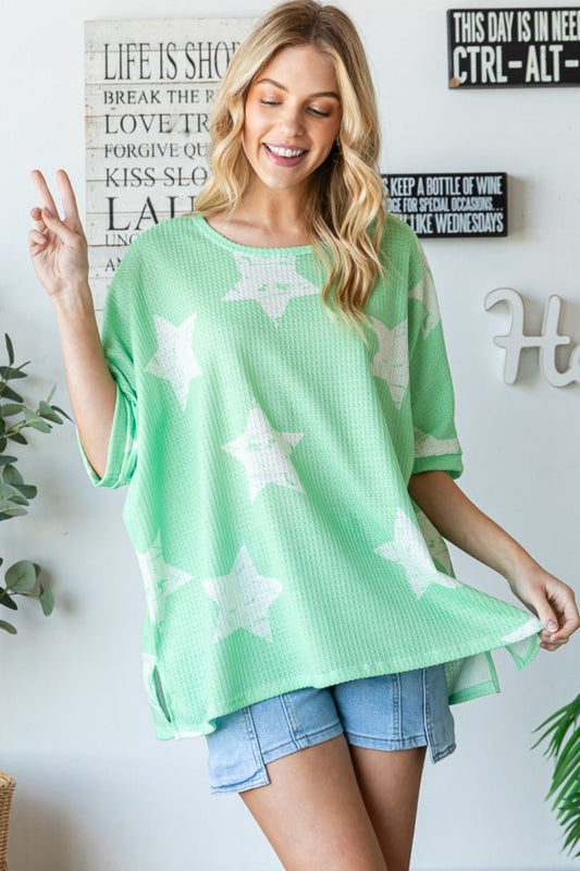 HOPELY Star Pattern Oversized Waffle T-Shirt - Trendy AF