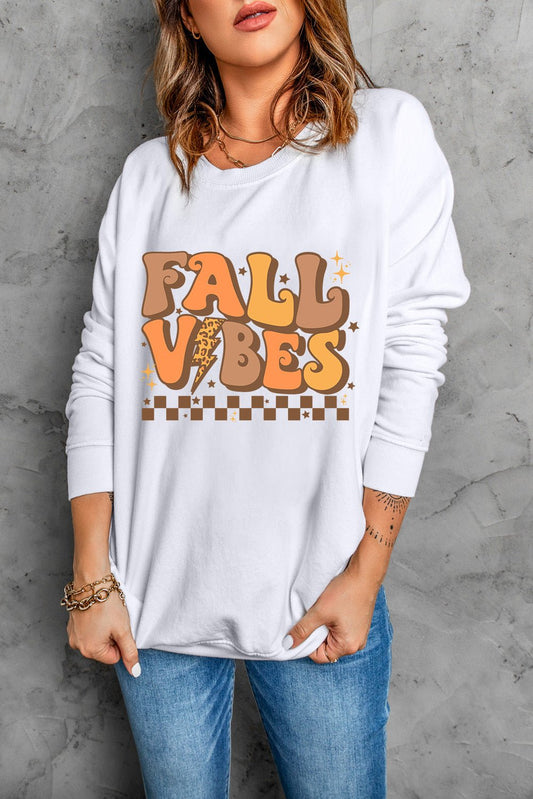 Letter Graphic Round Neck Long Sleeve Sweatshirt - Trendy AF