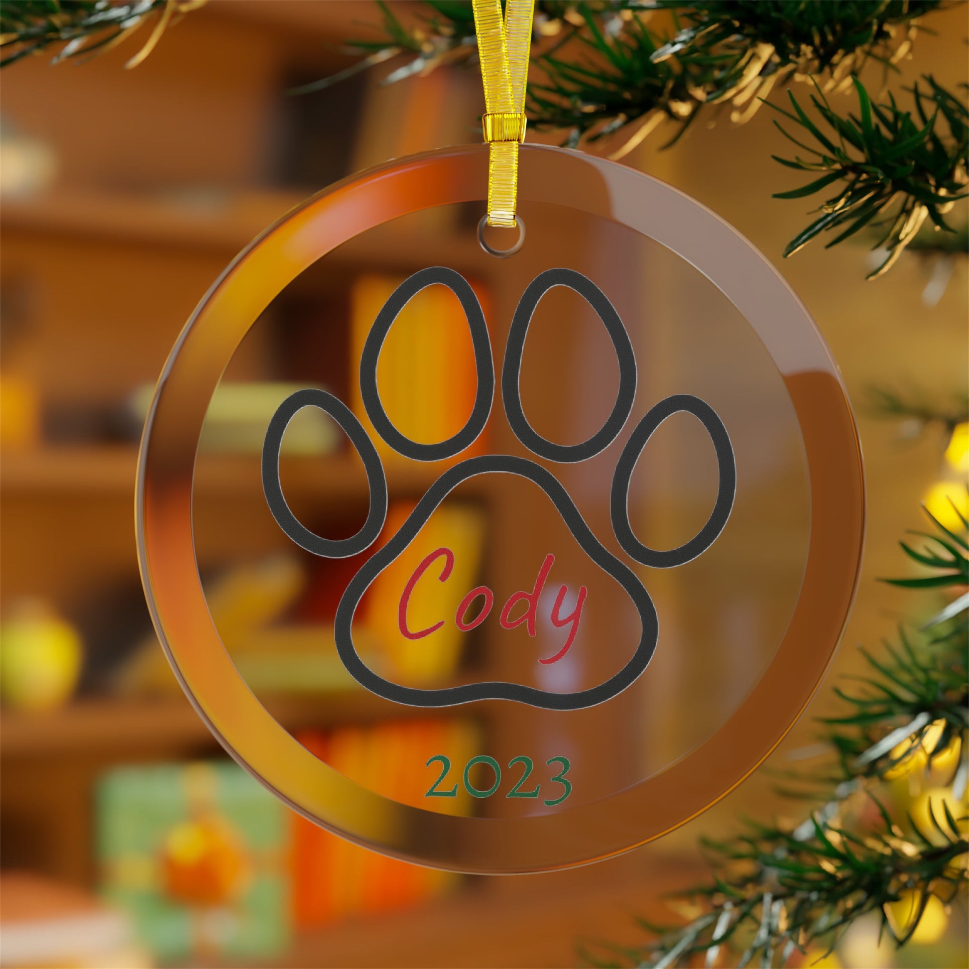 Personalized Paw Print Glass Ornament - Trendy AF