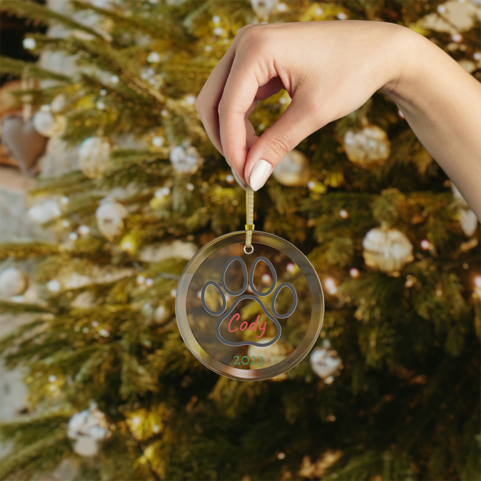 Personalized Paw Print Glass Ornament - Trendy AF