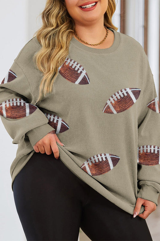 Plus Size Sequin Football Dropped Shoulder Sweatshirt - Trendy AF