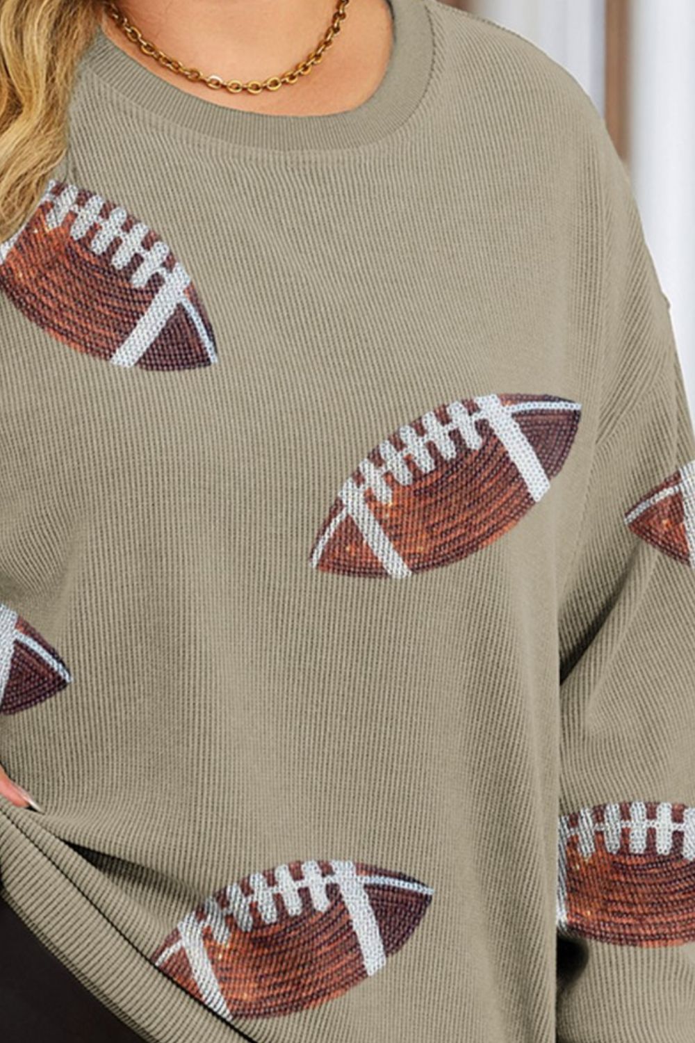 Plus Size Sequin Football Dropped Shoulder Sweatshirt - Trendy AF