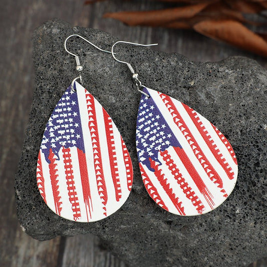 PU Leather US Flag Teardrop Shape Earrings - Trendy AF