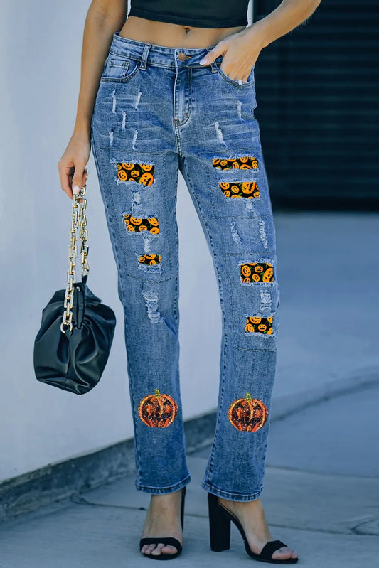 Pumpkin Distressed Straight Jeans - Trendy AF