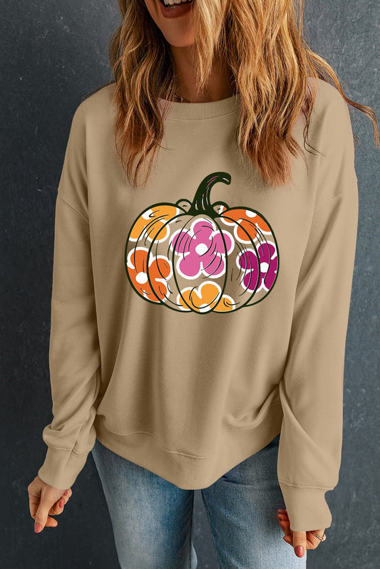 Pumpkin & Flower Graphic Long Sleeve Sweatshirt - Trendy AF