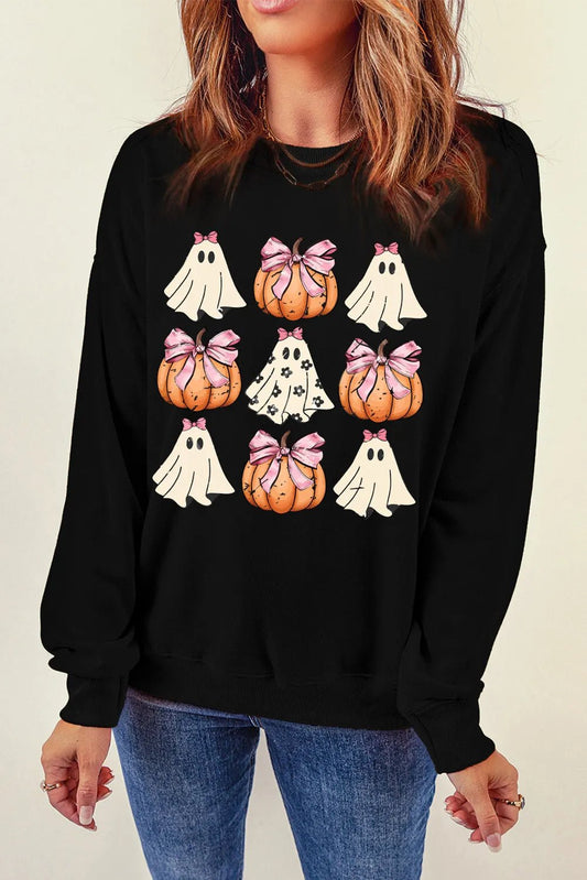 Pumpkin & Ghost Round Neck Long Sleeve Sweatshirt - Trendy AF