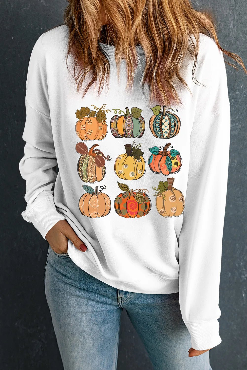 Pumpkin Graphic Long Sleeve Sweatshirt - Trendy AF