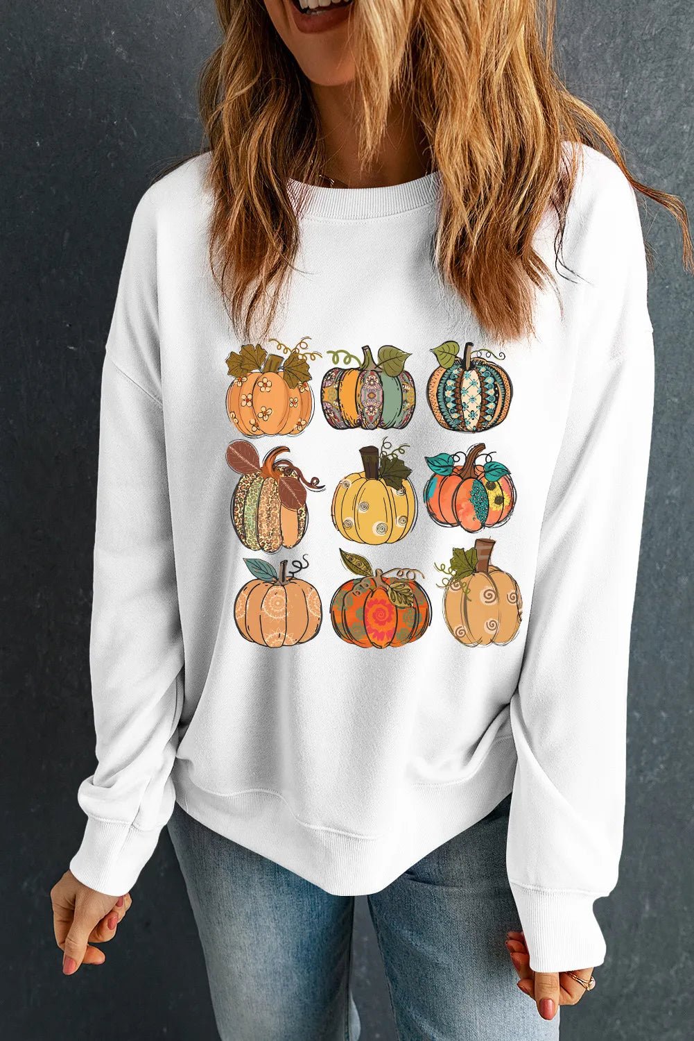 Pumpkin Graphic Long Sleeve Sweatshirt - Trendy AF